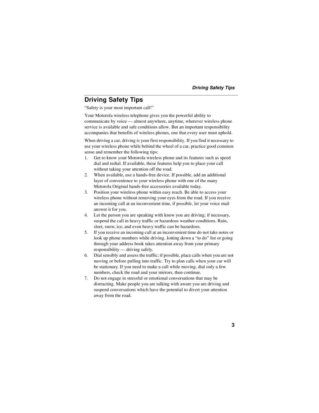 Motorola i58sr manual Driving Safety Tips 