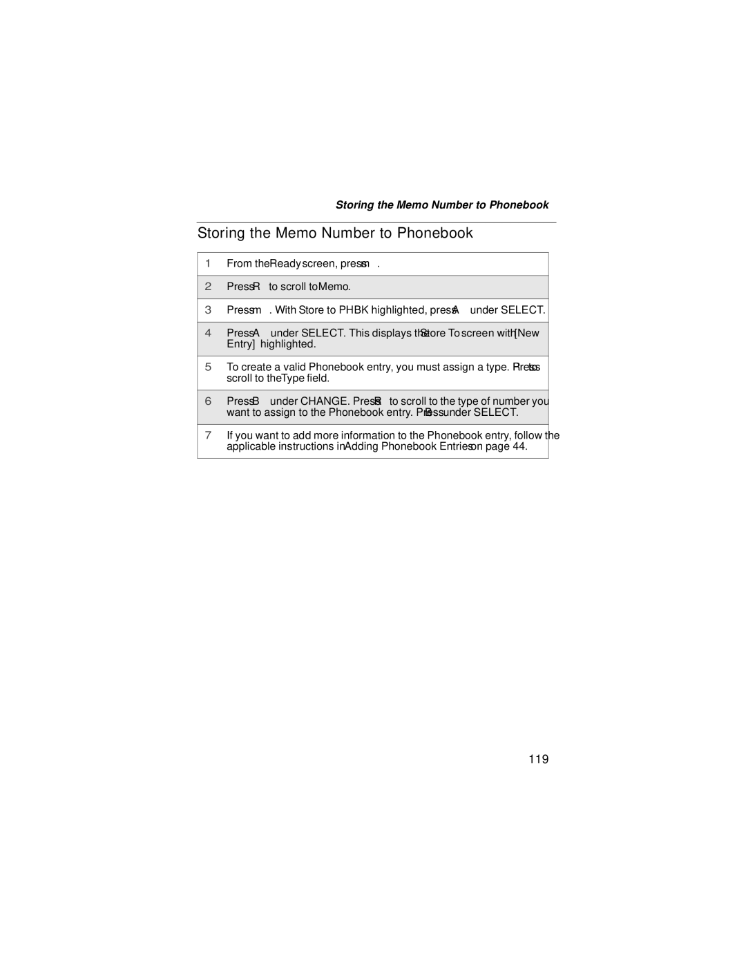 Motorola i58sr manual Storing the Memo Number to Phonebook, 119 