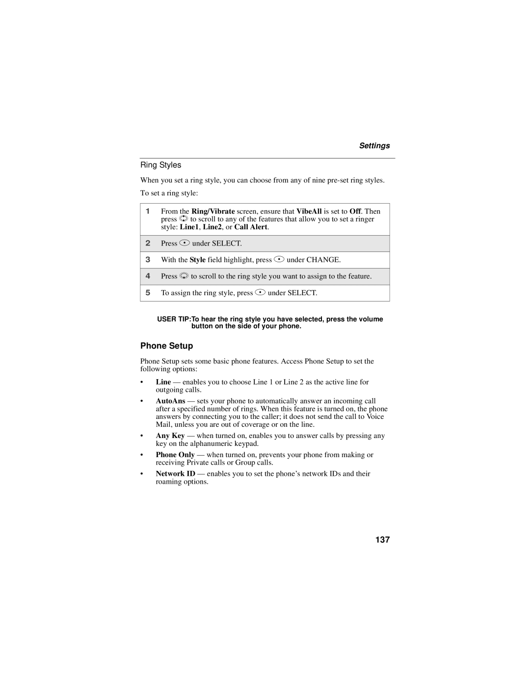 Motorola i58sr manual Phone Setup, 137 