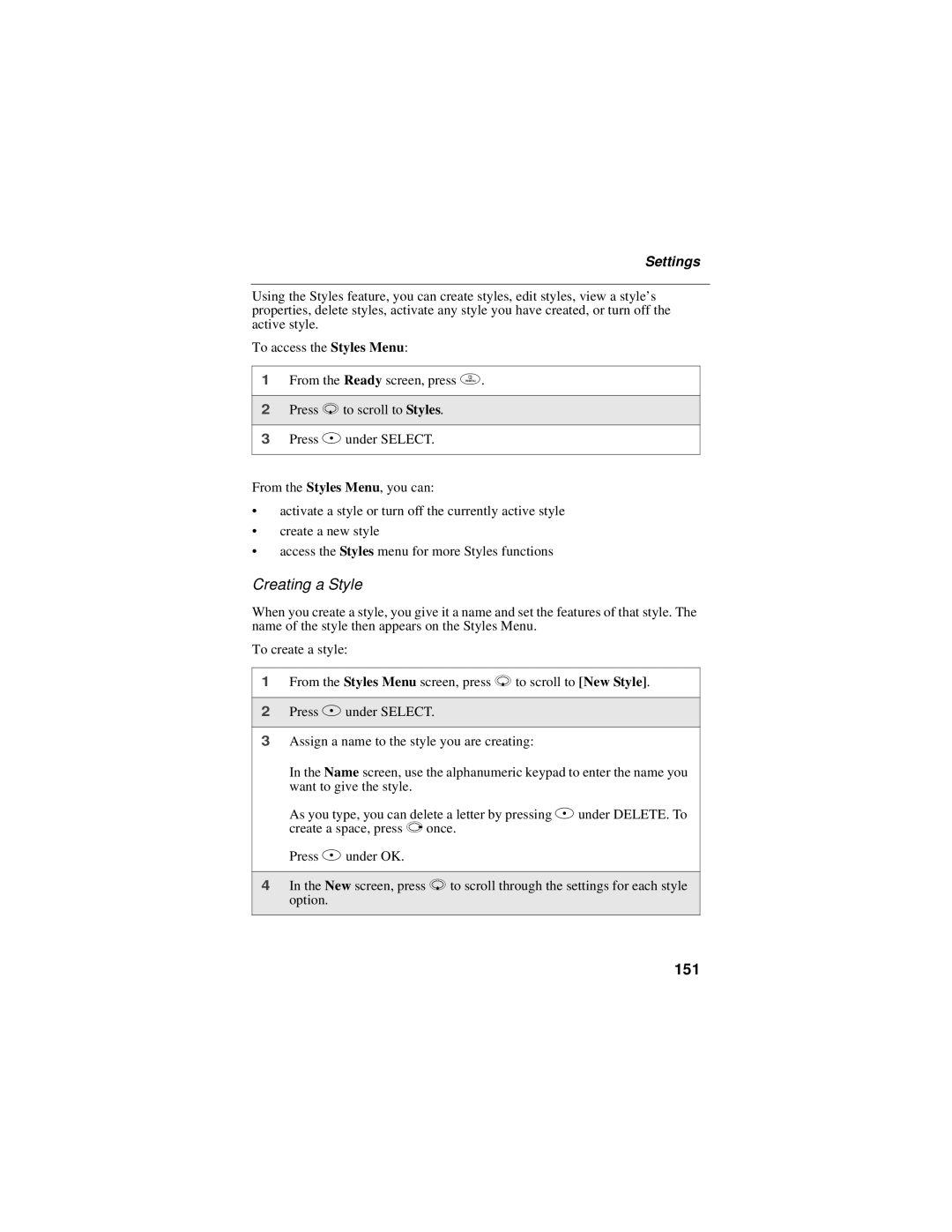 Motorola i58sr manual Creating a Style, 151 