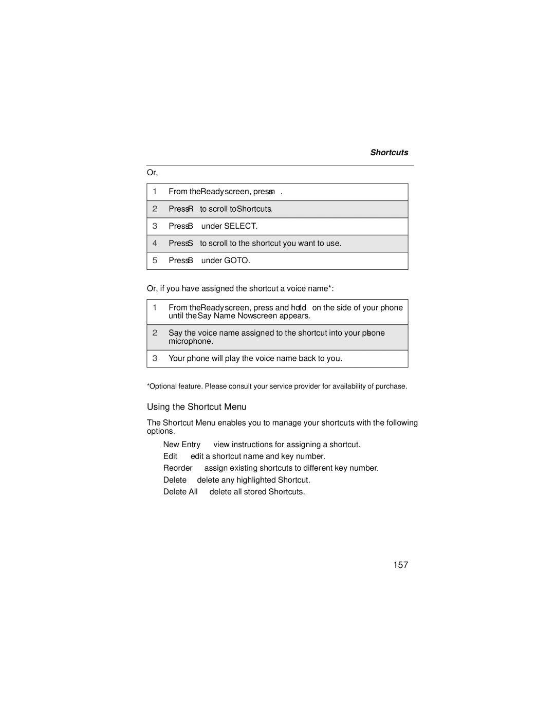 Motorola i58sr manual Using the Shortcut Menu, 157 