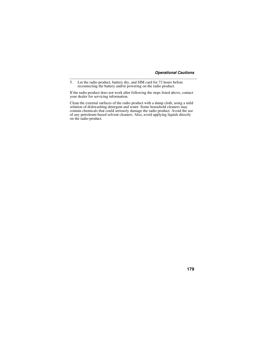 Motorola i58sr manual 179, Operational Cautions 