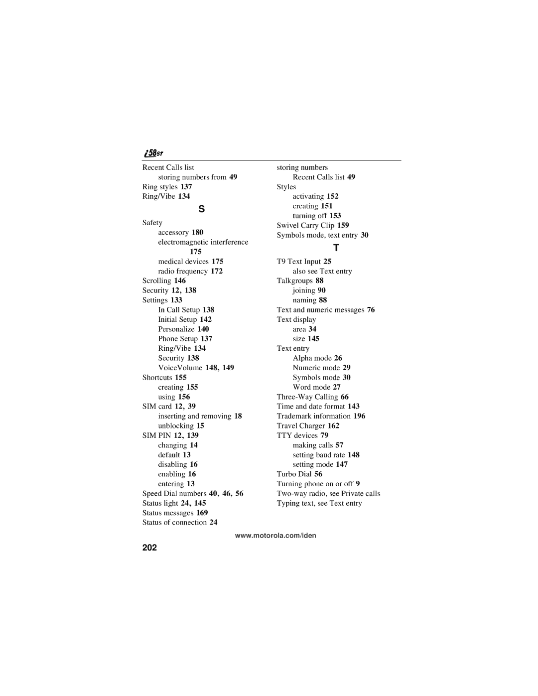 Motorola i58sr manual 202, 175 