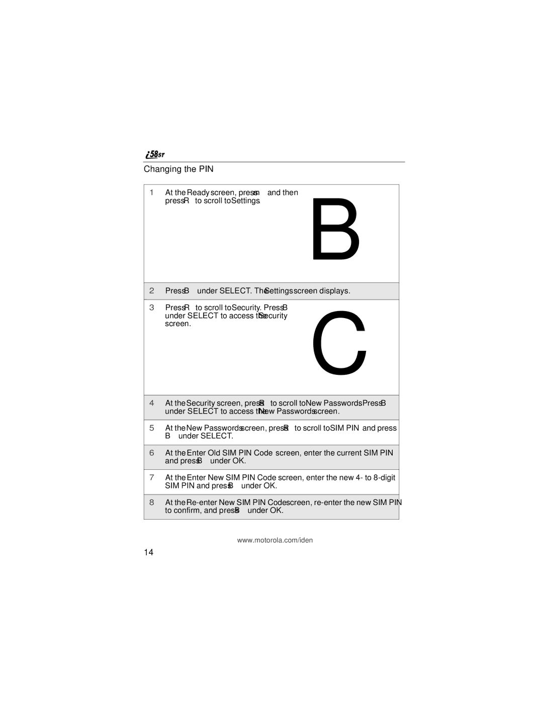 Motorola i58sr manual Changing the PIN 