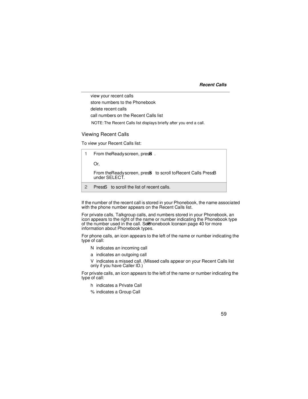 Motorola i58sr manual Viewing Recent Calls 