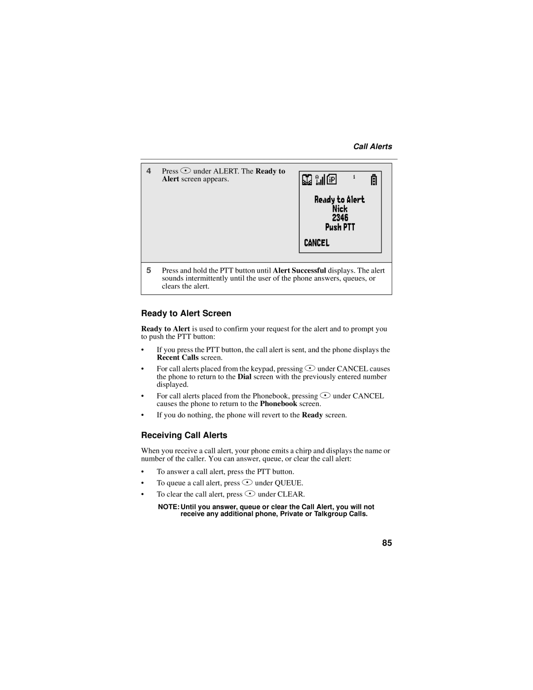 Motorola i58sr manual Ready to Alert Screen, Receiving Call Alerts 