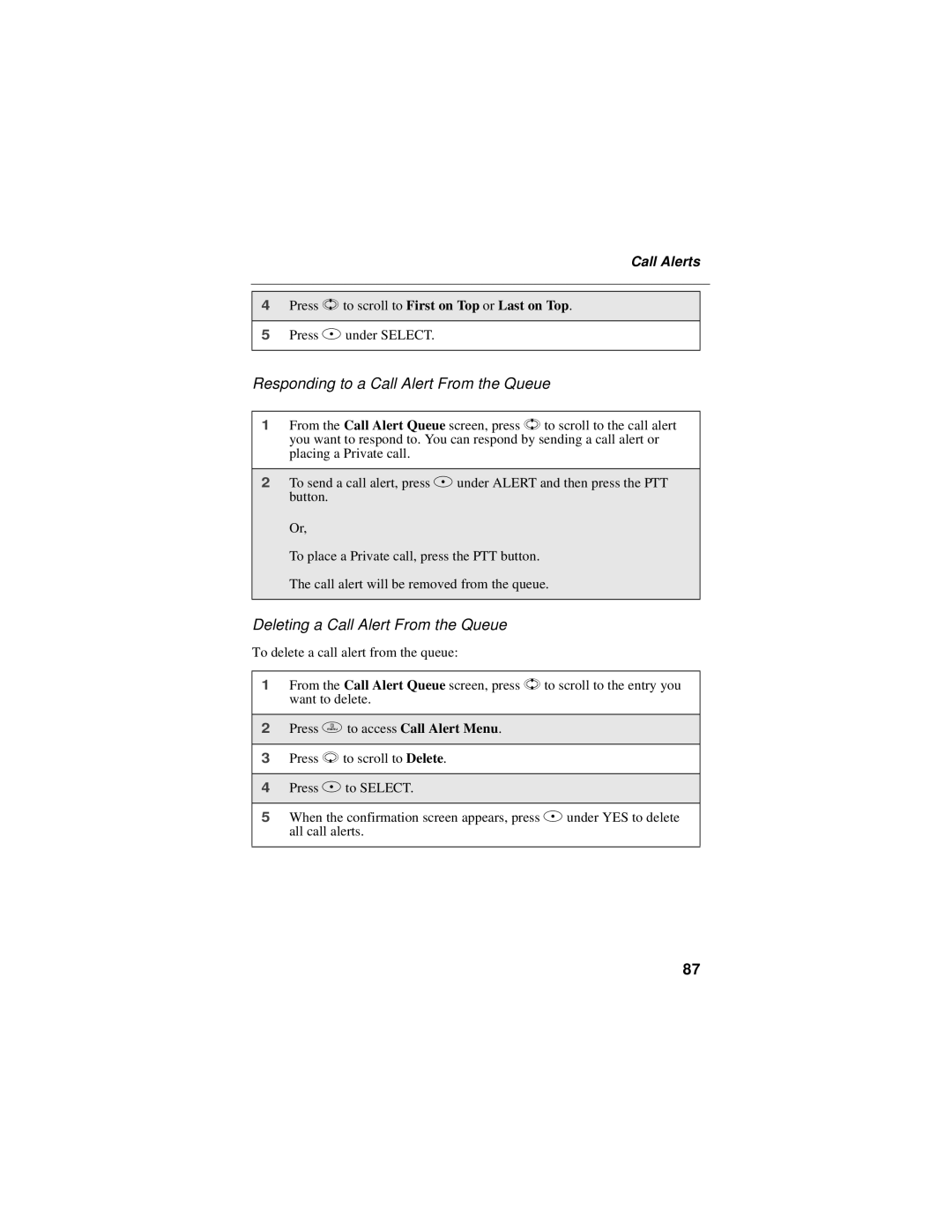 Motorola i58sr manual Responding to a Call Alert From the Queue, Deleting a Call Alert From the Queue 