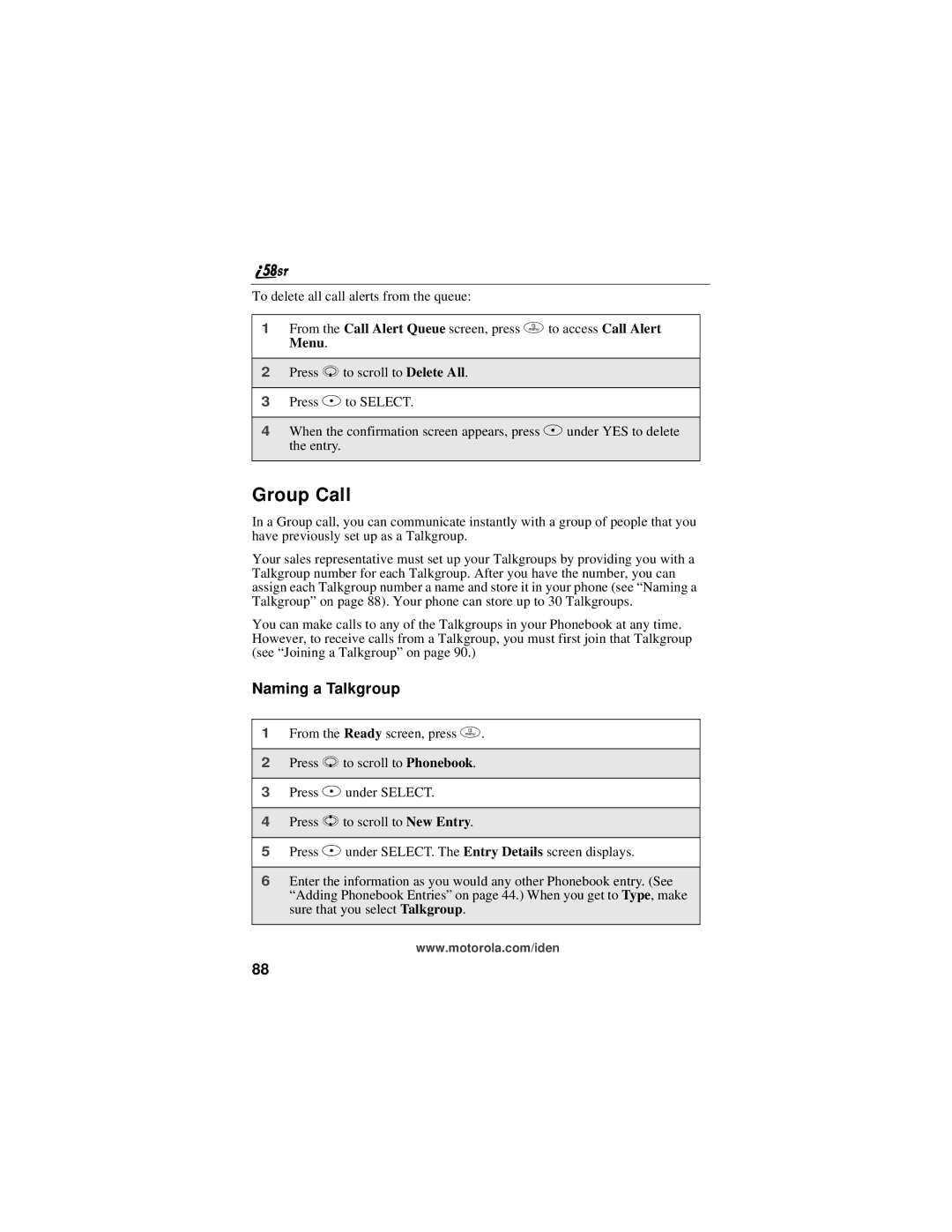 Motorola i58sr manual Group Call, Naming a Talkgroup 