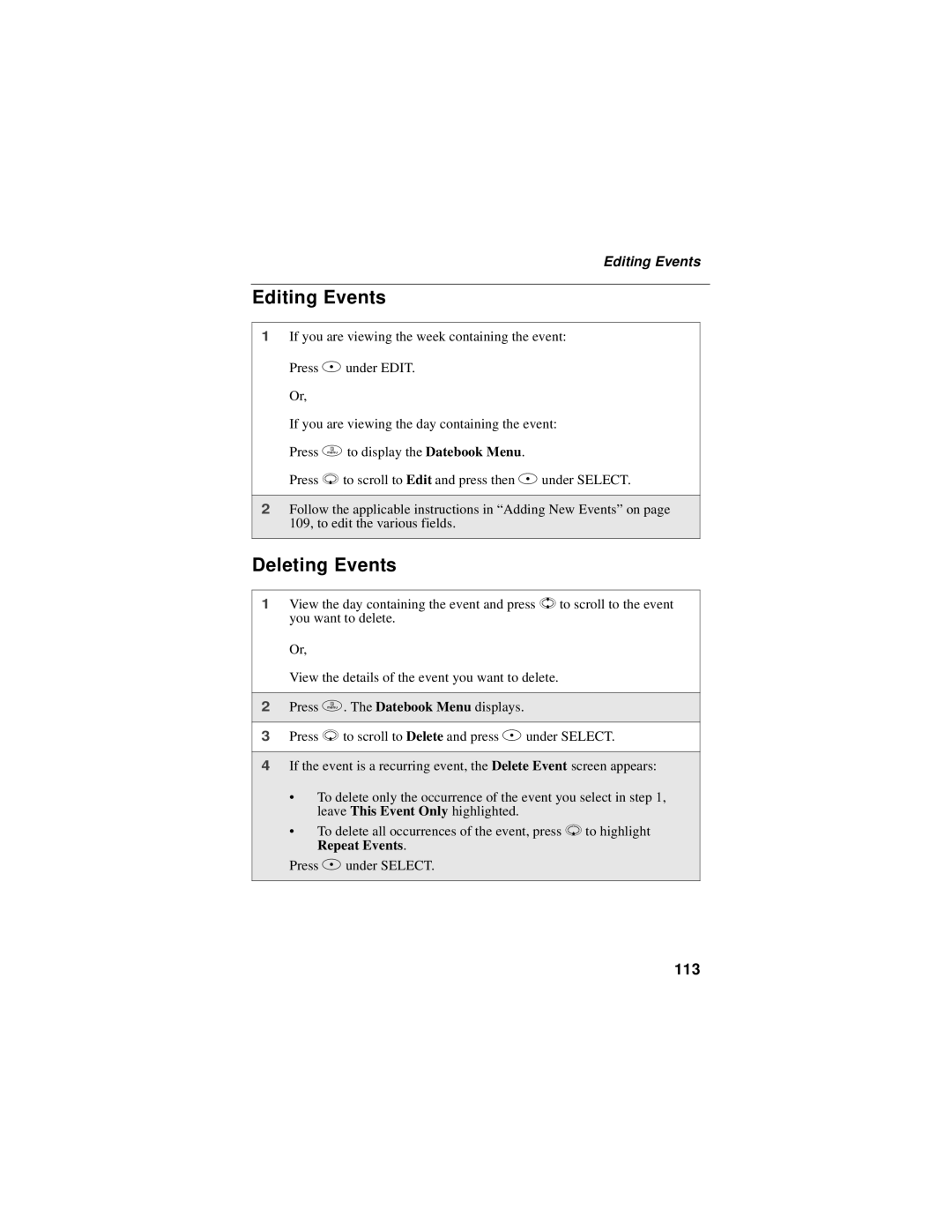 Motorola i58sr manual Editing Events, Deleting Events, 113 