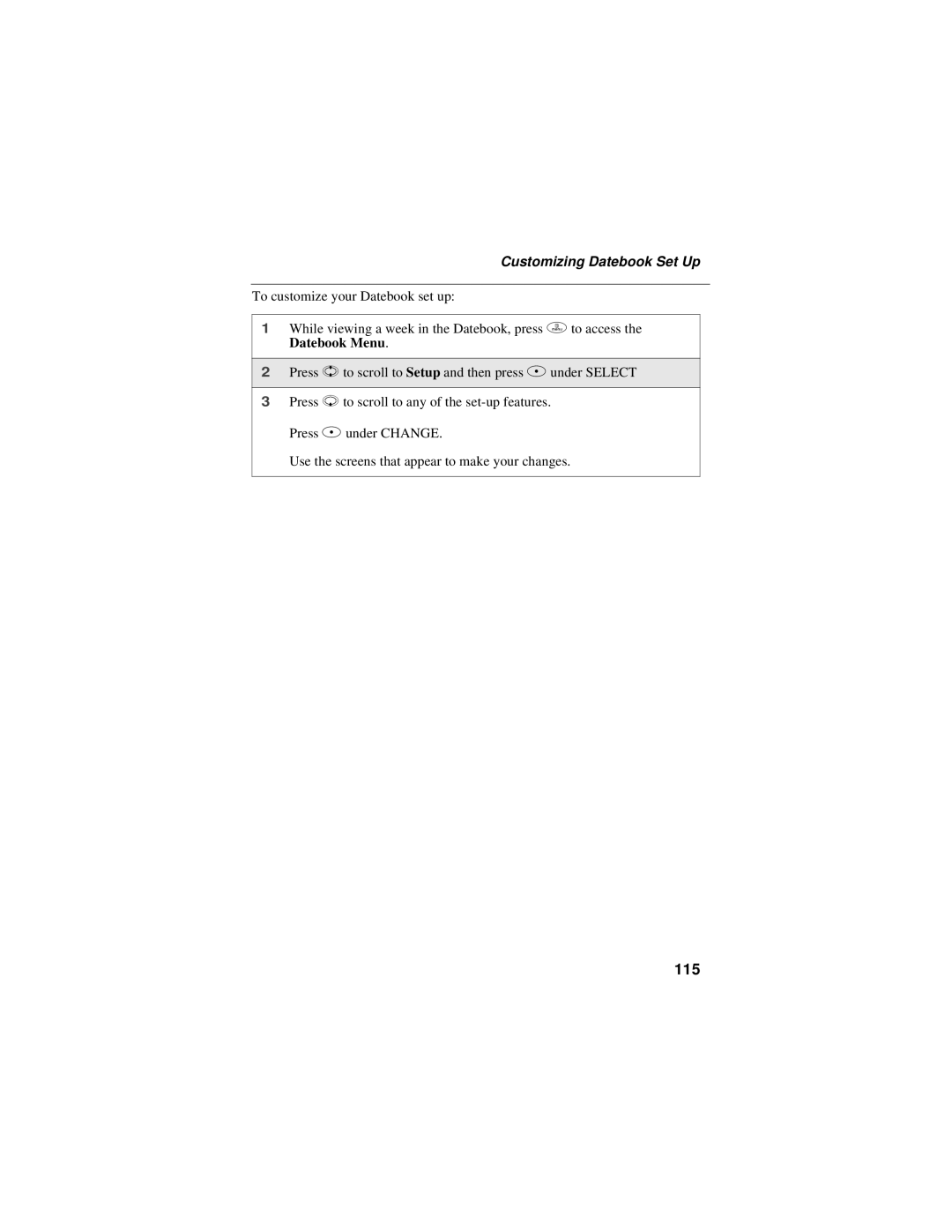 Motorola i58sr manual 115, Customizing Datebook Set Up 