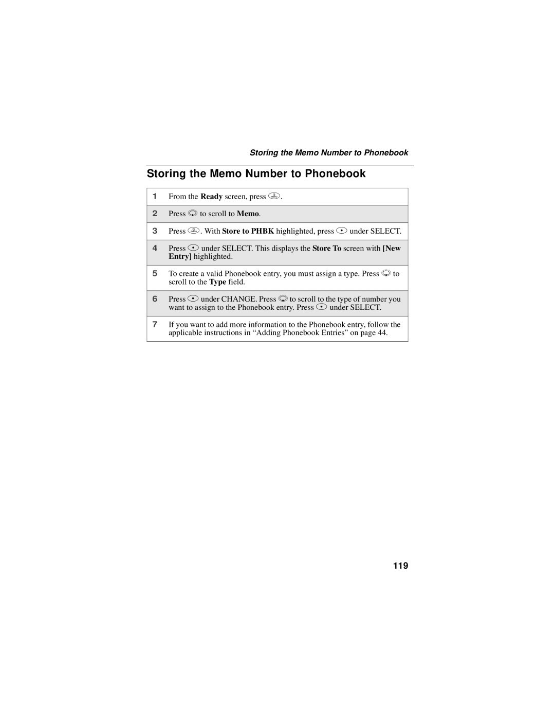 Motorola i58sr manual Storing the Memo Number to Phonebook, 119 