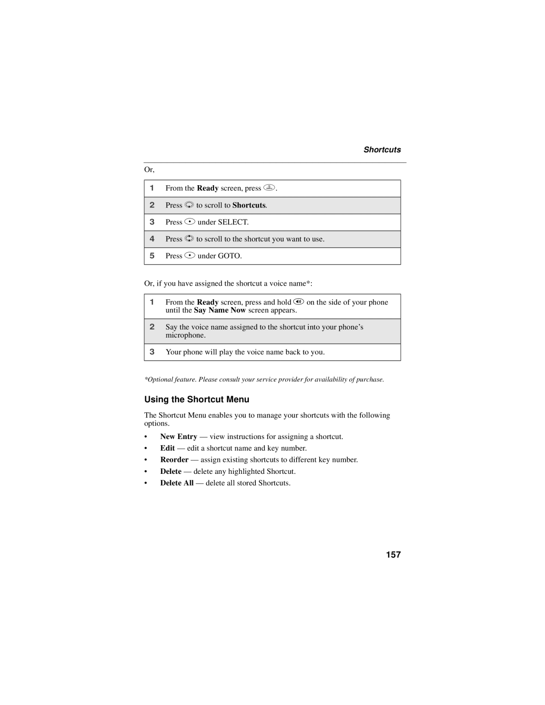 Motorola i58sr manual Using the Shortcut Menu, 157 