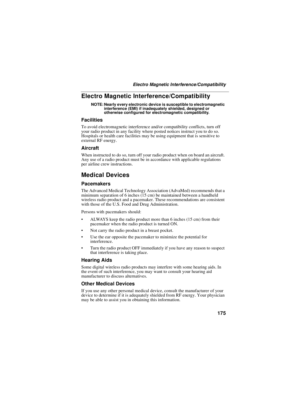 Motorola i58sr manual Electro Magnetic Interference/Compatibility, Medical Devices 