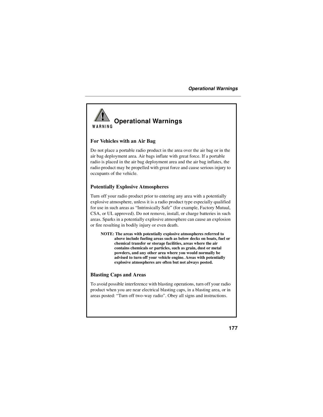 Motorola i58sr manual Operational Warnings, 177 