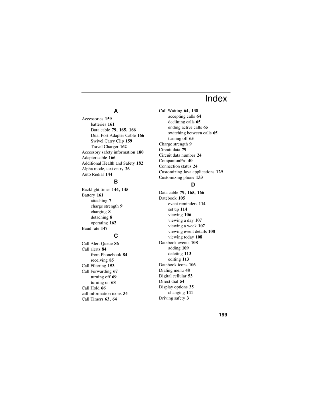 Motorola i58sr manual Index, 199 