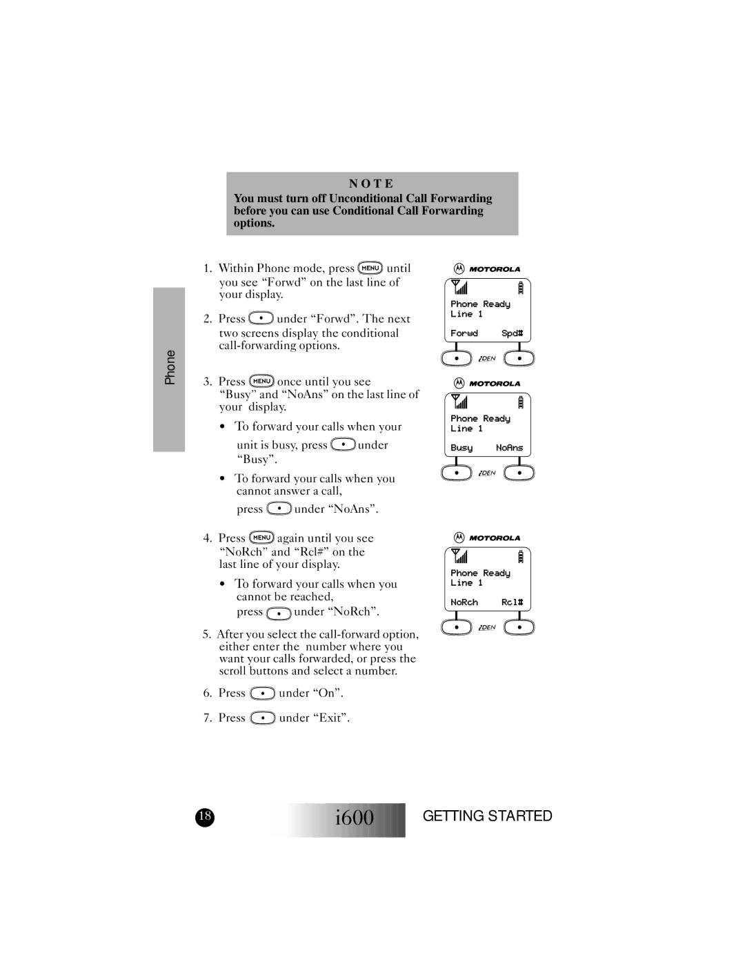 Motorola I600 manual To forward your calls when your, Unit is busy, press Under, Busy 