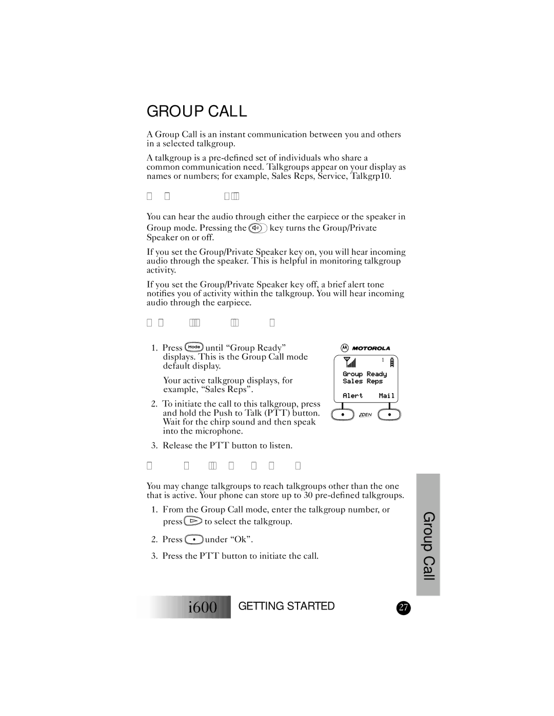 Motorola I600 manual Making a Group Call, Changing Talkgroups 