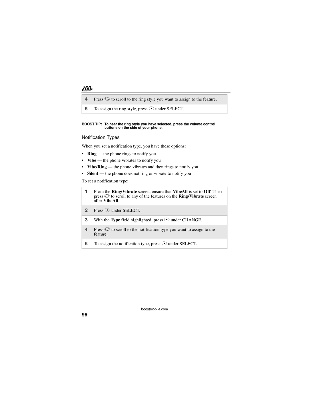 Motorola i60c manual Notification Types 