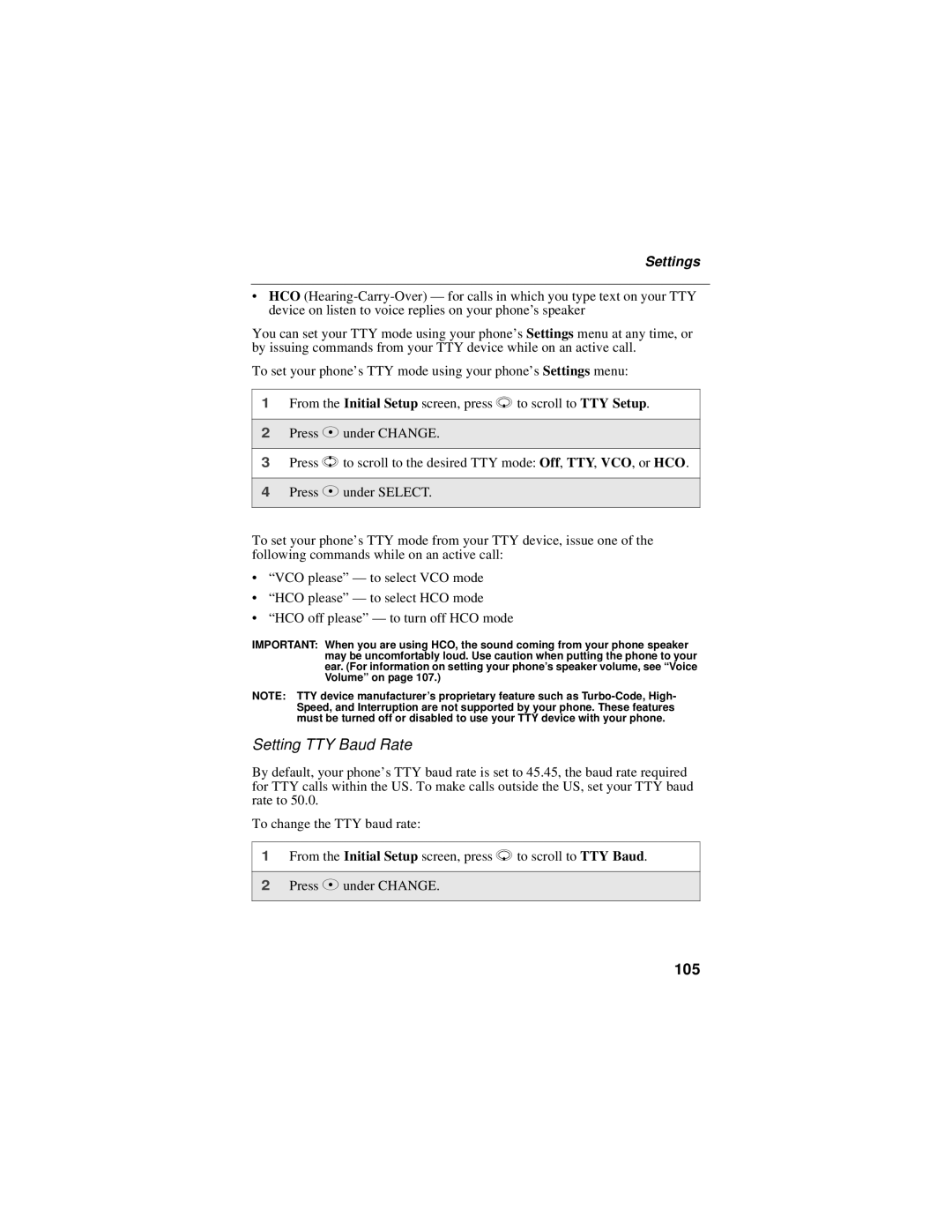 Motorola i60c manual Setting TTY Baud Rate, 105 