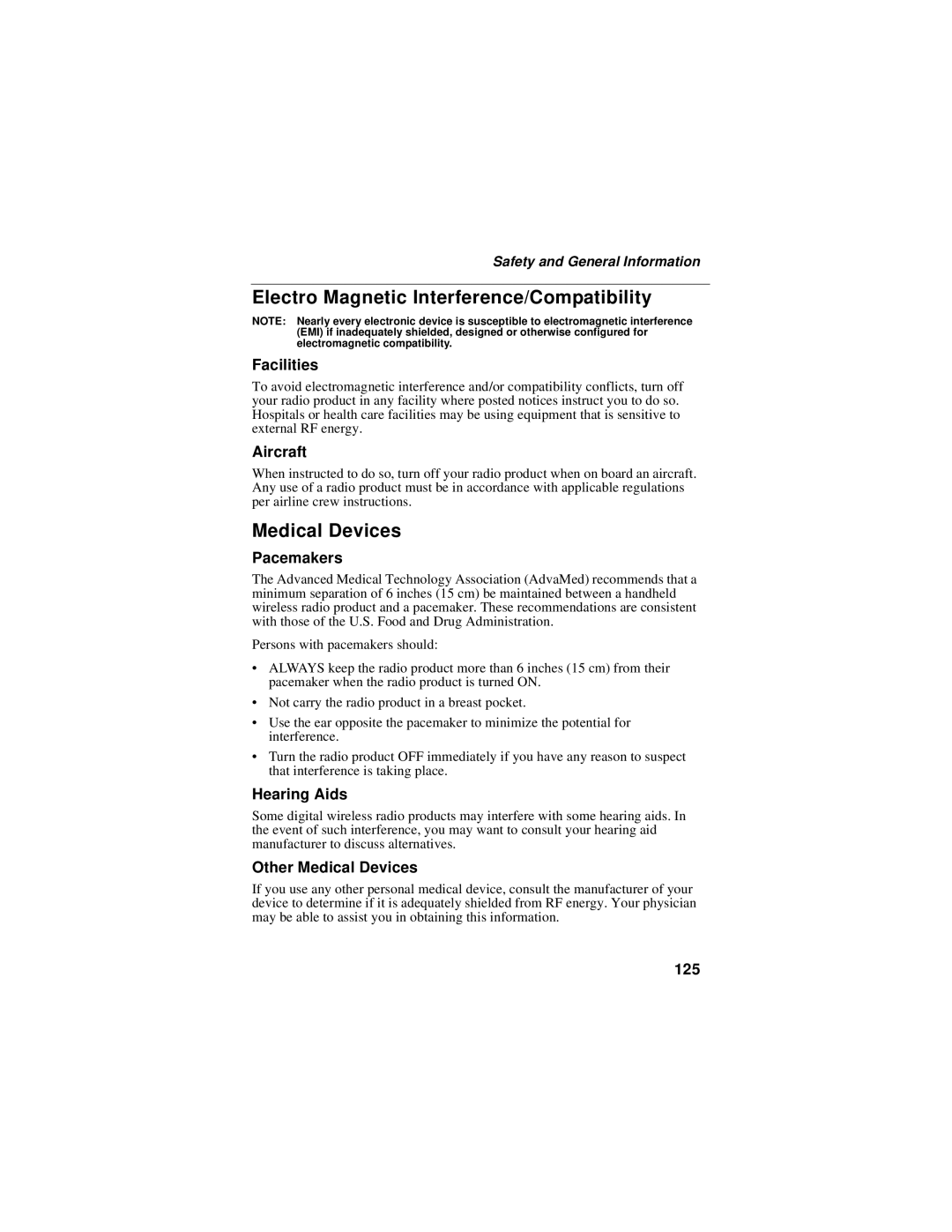 Motorola i60c manual Electro Magnetic Interference/Compatibility, Medical Devices 