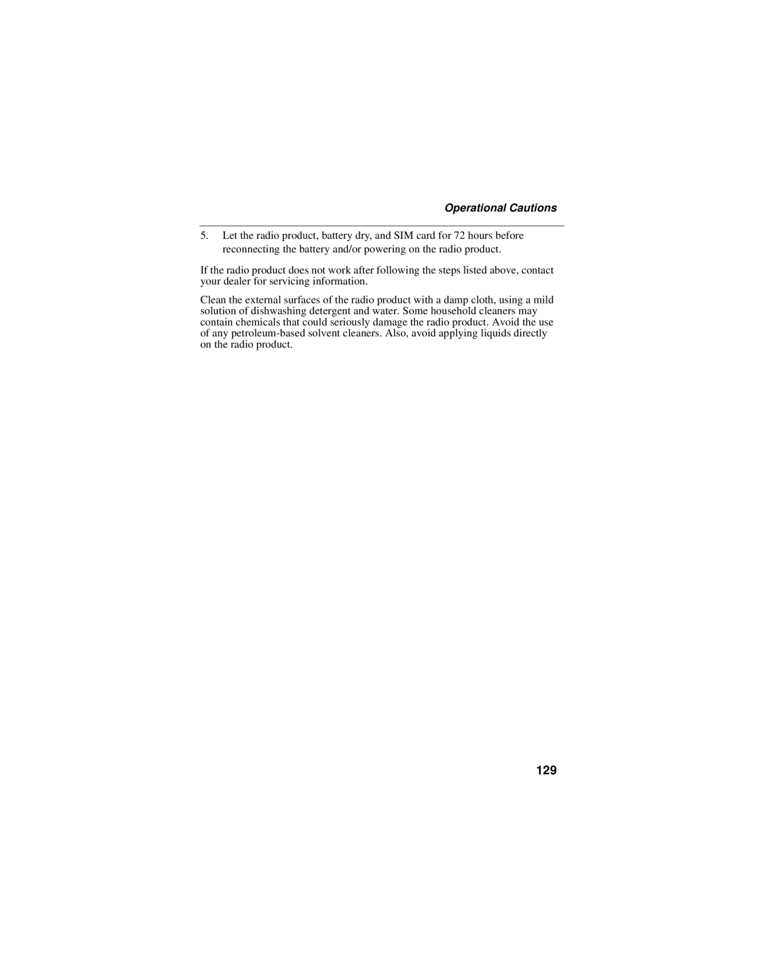 Motorola i60c manual 129, Operational Cautions 