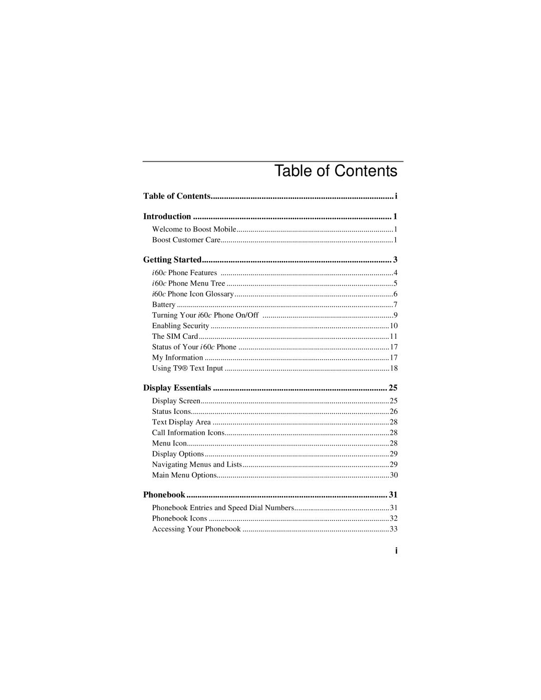 Motorola i60c manual Table of Contents 