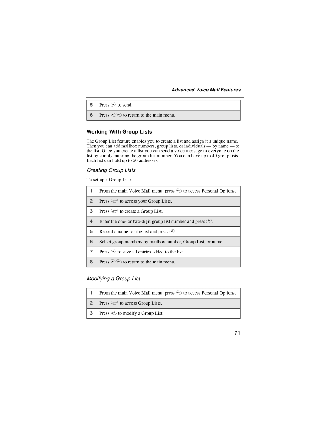 Motorola i60c manual Working With Group Lists, Creating Group Lists, Modifying a Group List 