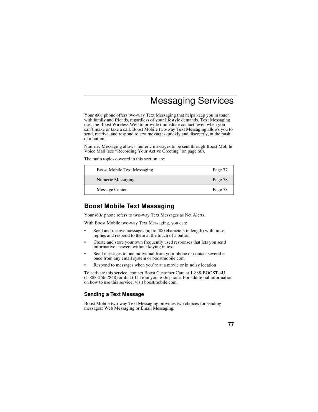 Motorola i60c manual Messaging Services, Boost Mobile Text Messaging, Sending a Text Message 