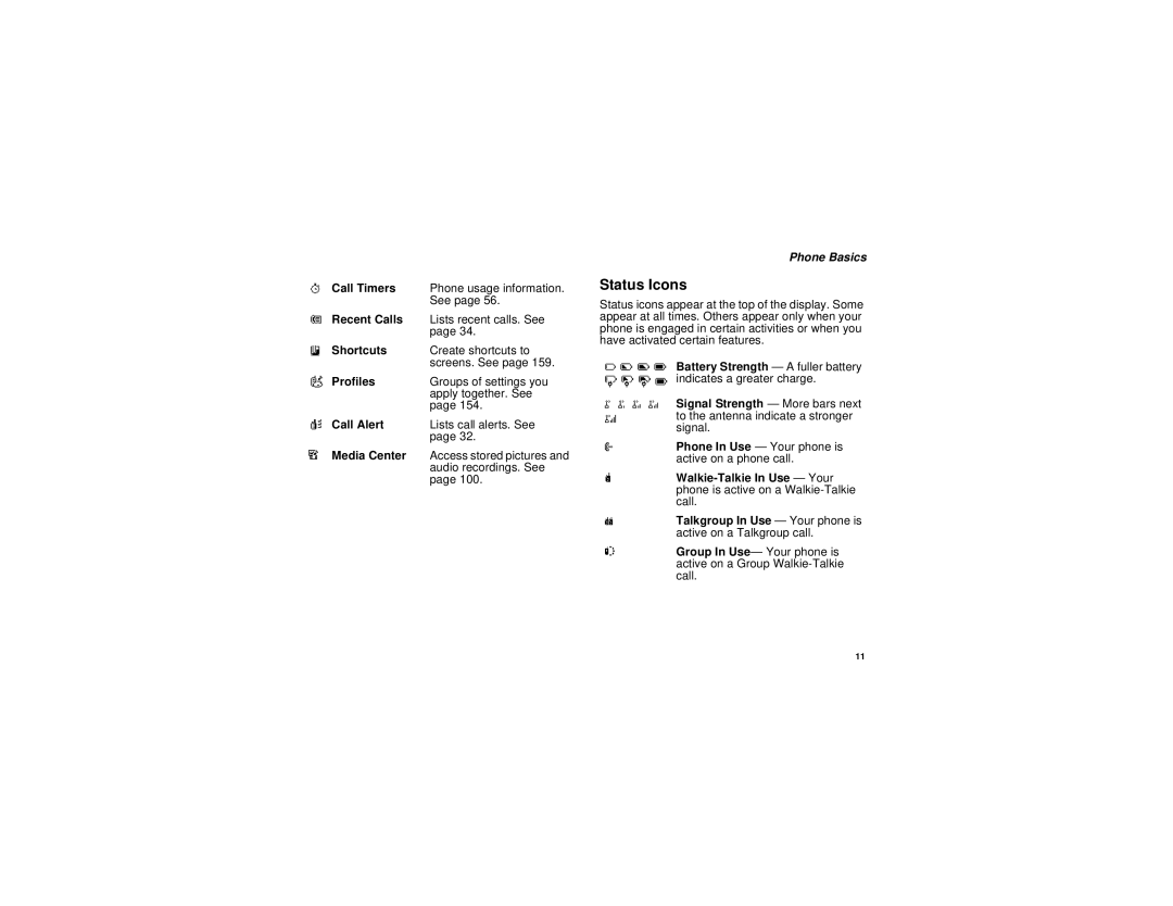 Motorola i615 manual Status Icons 