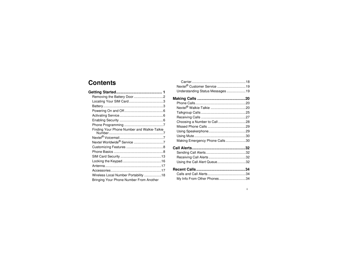 Motorola i615 manual Contents 