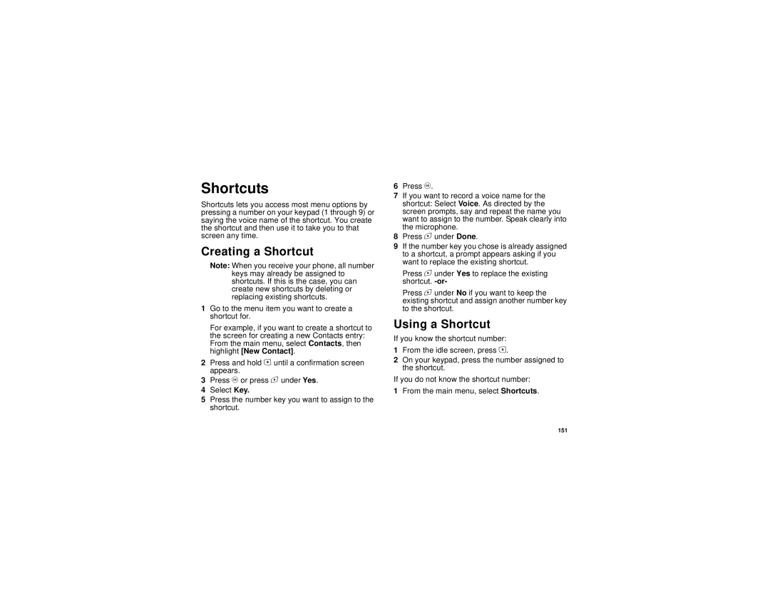 Motorola i615 manual Shortcuts, Creating a Shortcut, Using a Shortcut 