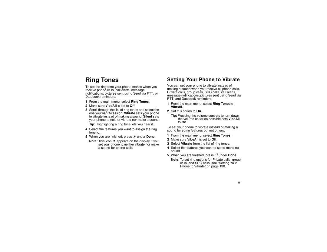 Motorola i615 manual Ring Tones, Setting Your Phone to Vibrate 