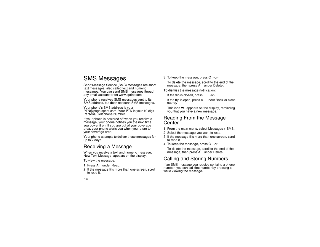 Motorola i670 manual SMS Messages, Reading From the Message Center, Calling and Storing Numbers 