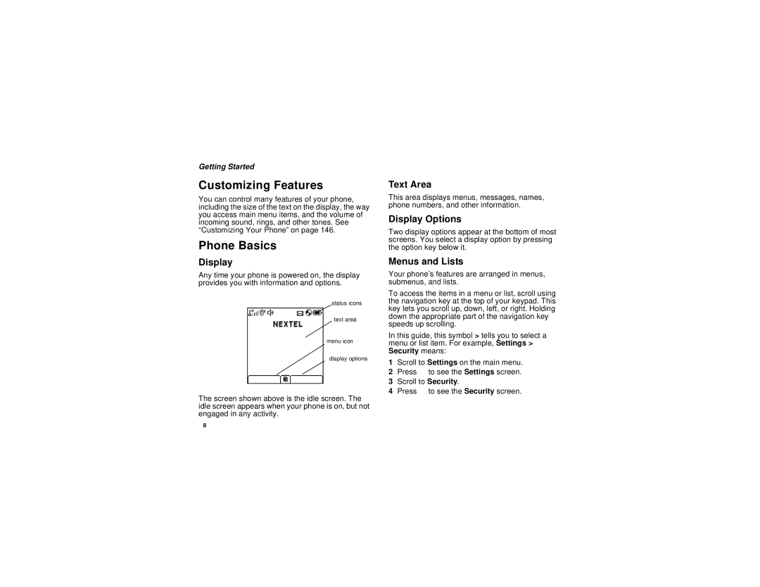 Motorola i670 manual Customizing Features, Phone Basics 