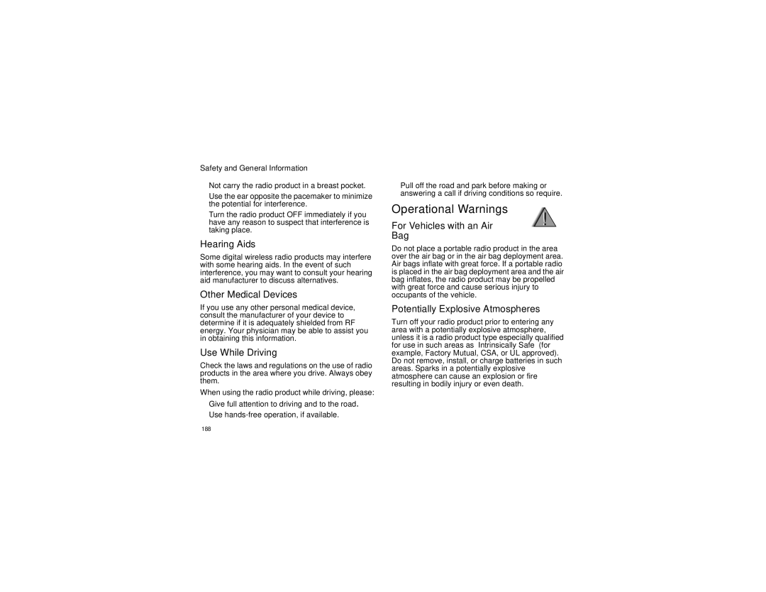 Motorola i670 manual Operational Warnings 