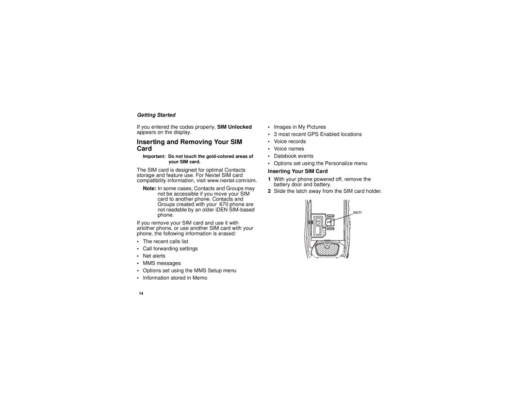 Motorola i670 manual Inserting and Removing Your SIM Card, Inserting Your SIM Card 