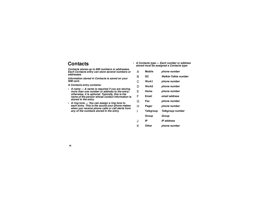 Motorola i670 manual Contacts 