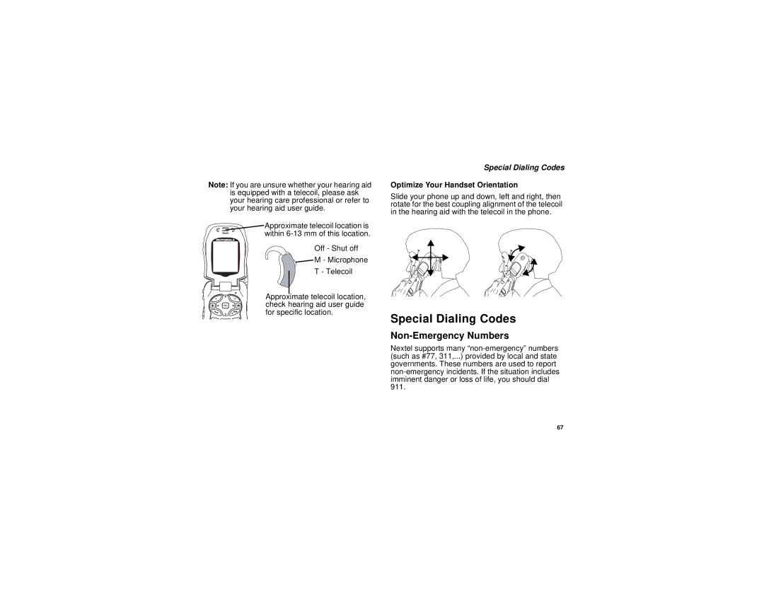 Motorola i670 manual Special Dialing Codes, Non-Emergency Numbers, Optimize Your Handset Orientation 