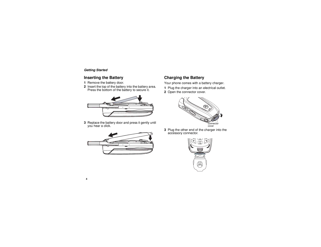 Motorola i670 manual Inserting the Battery, Charging the Battery 