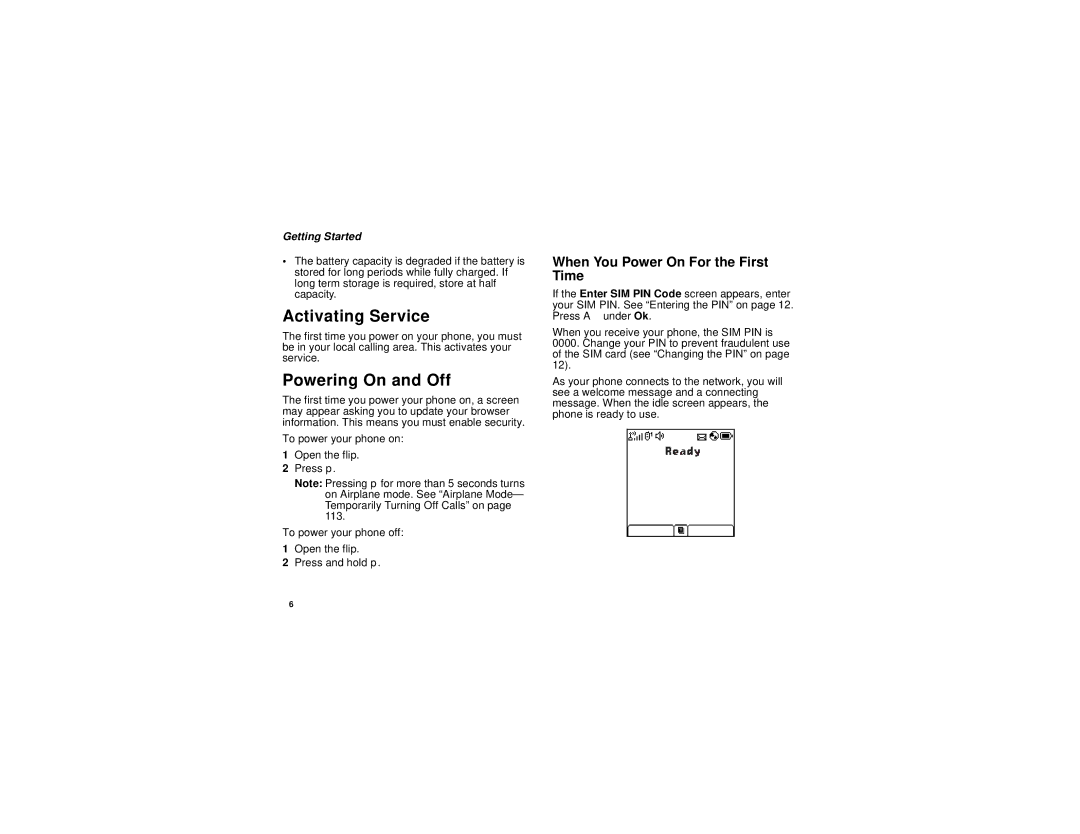 Motorola i670 manual Activating Service, Powering On and Off, When You Power On For the First Time 