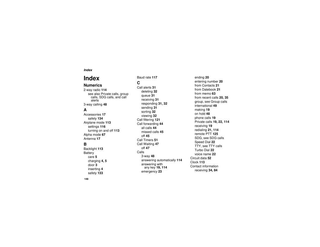 Motorola i670 manual Index, Numerics 