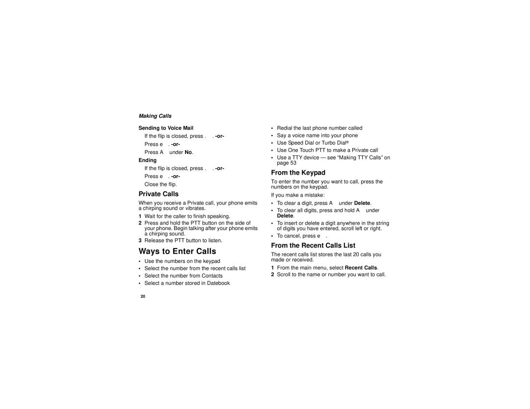 Motorola i670 manual Ways to Enter Calls, Private Calls, From the Keypad, From the Recent Calls List, Making Calls 