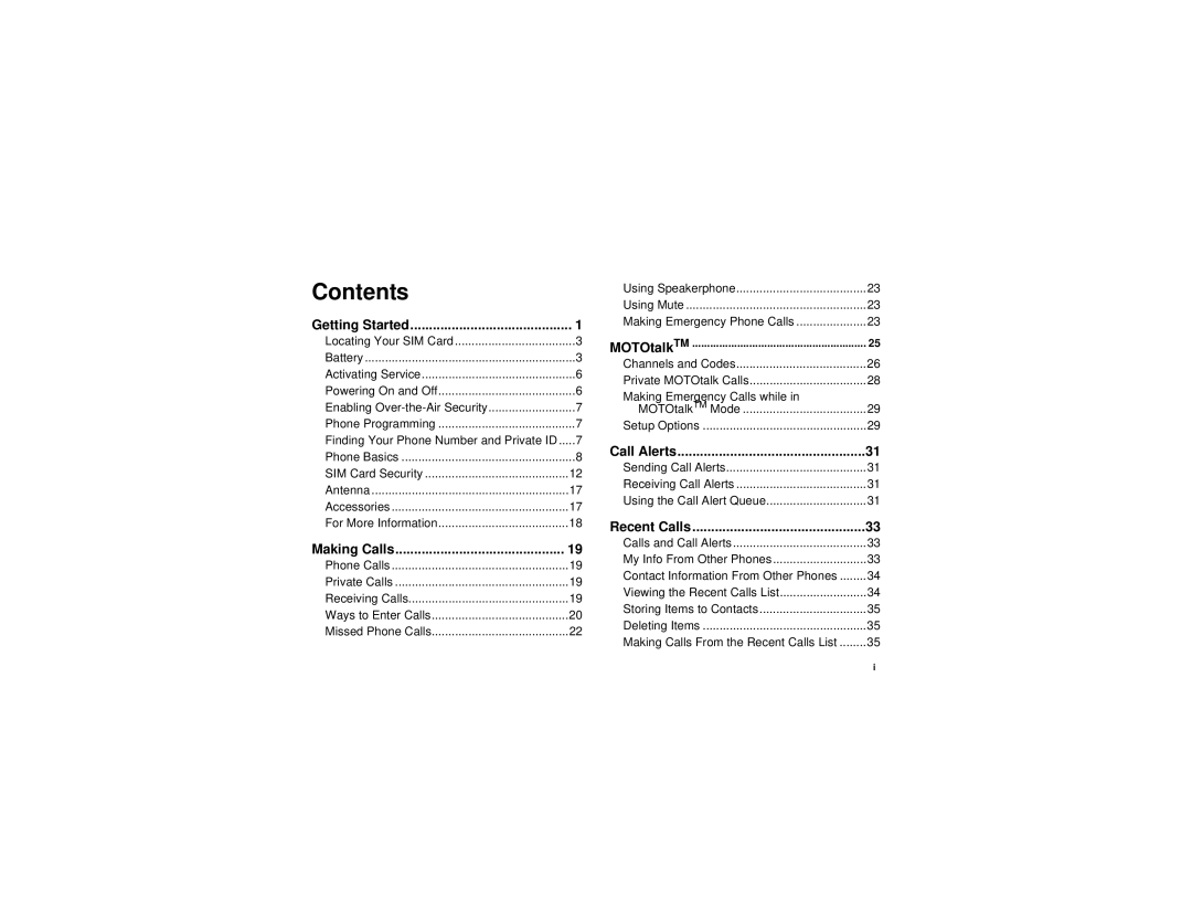 Motorola i670 manual Contents 