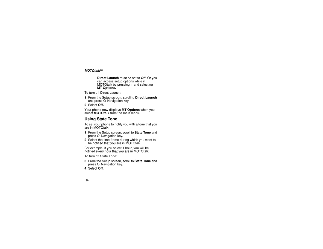 Motorola i670 manual Using State Tone, MT Options 