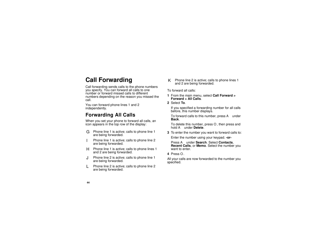 Motorola i670 manual Call Forwarding, Forwarding All Calls 