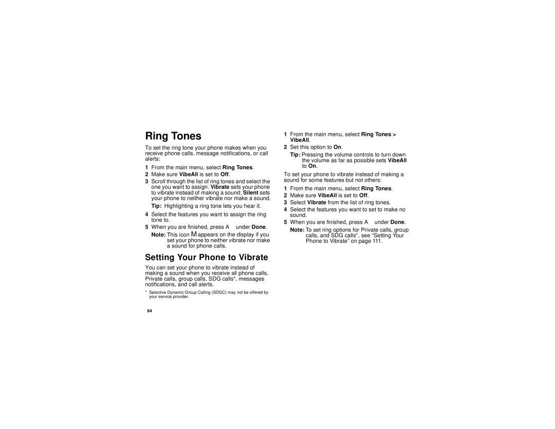 Motorola i670 manual Ring Tones, Setting Your Phone to Vibrate 