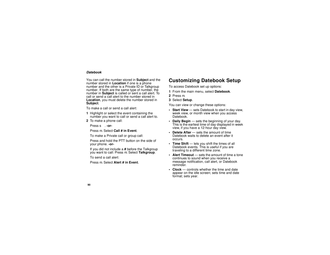 Motorola i670 manual Customizing Datebook Setup 