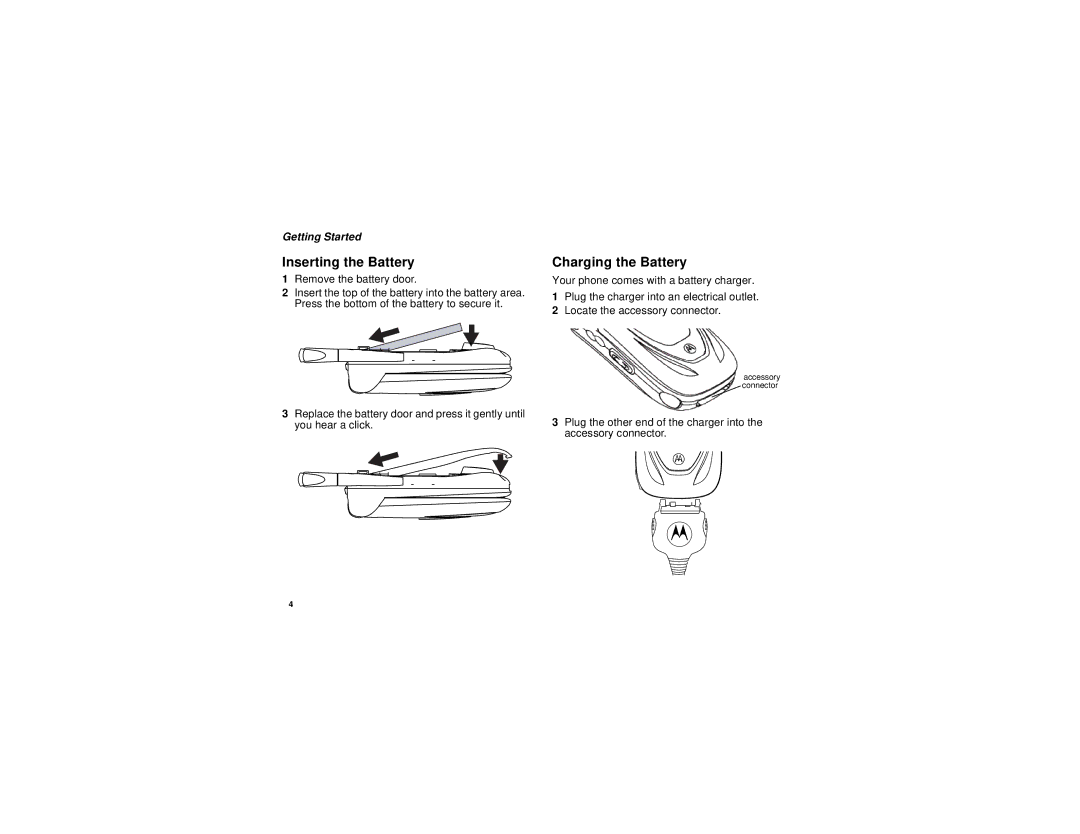 Motorola i690 manual Inserting the Battery, Charging the Battery 