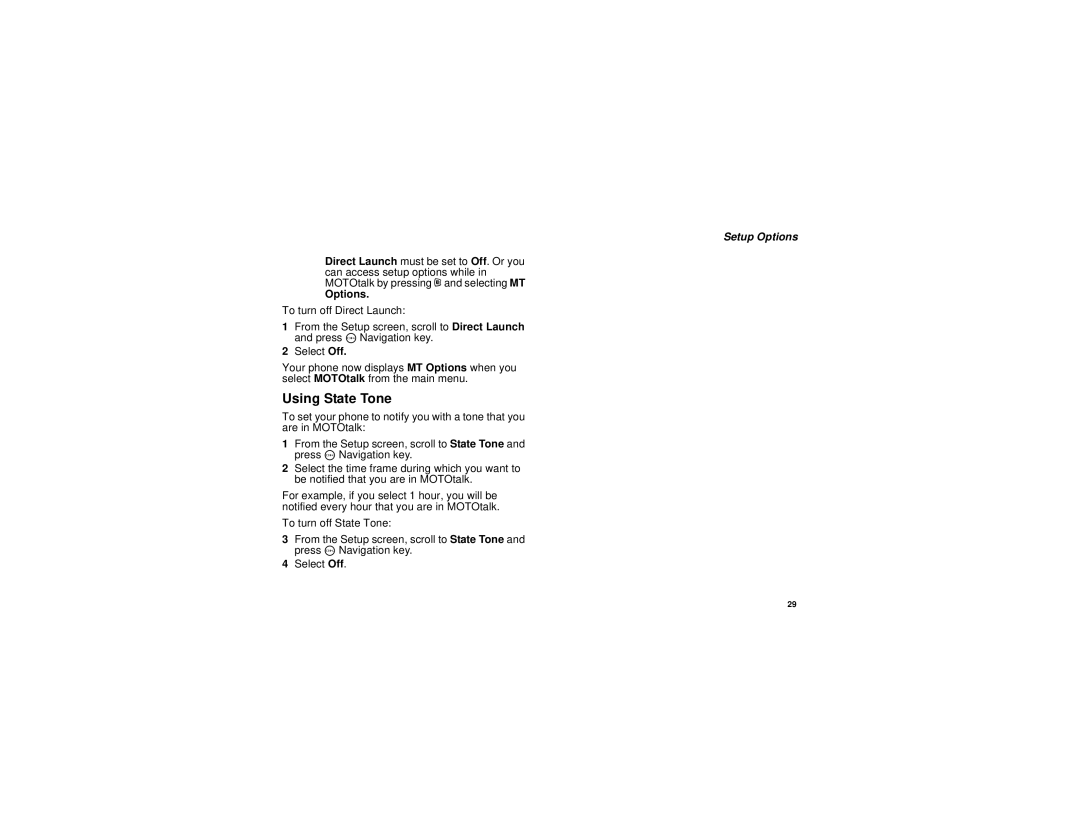 Motorola i690 manual Using State Tone, Setup Options 