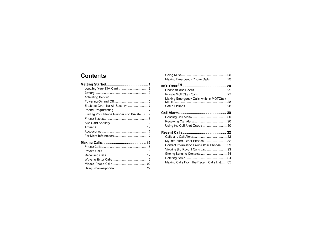 Motorola i690 manual Contents 